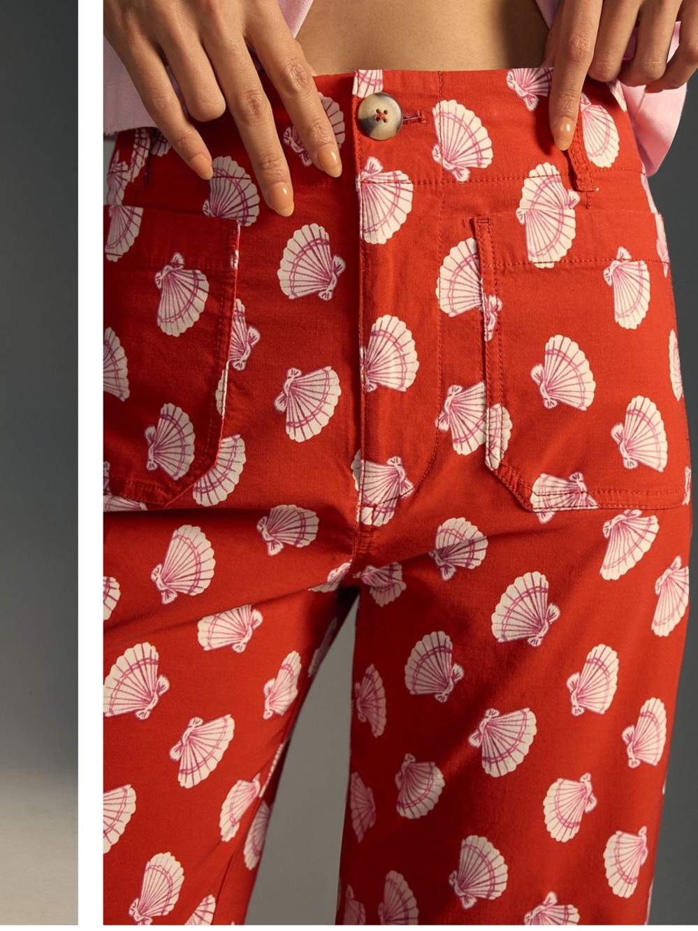 Maeve Colette High-Rise Red Shell Printed Cropped Wide-Leg Pants Size 28 - Picture 2 of 10